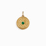 A Say Yes to New Adventures Affirmation Coin Pendant by Awe Inspired with an emerald stone.