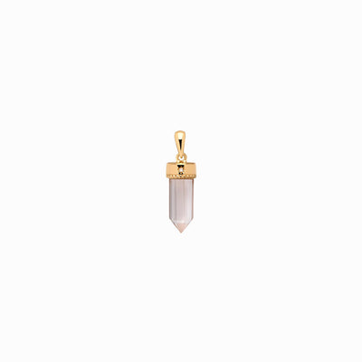 An Awe Inspired Crystal Quartz Amulet with a pink quartz stone.