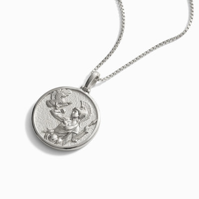 Round standard Athena pendant on a box chain  in silver