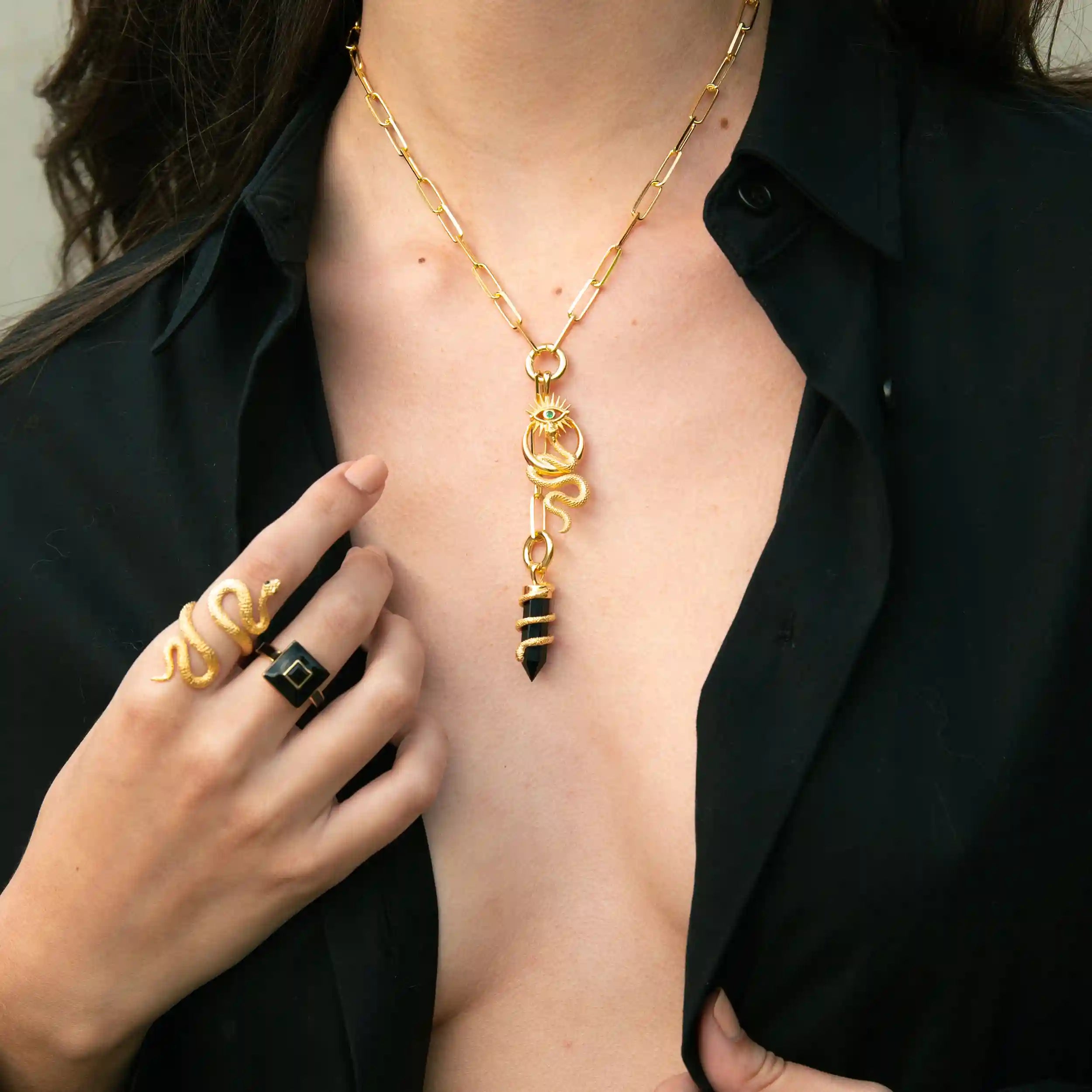 Black onyx and diamond necklace - Freedman Jewelers