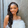 Actress Halle Bailey in Awe inspired's Woman Power necklace in Gold Vermeil