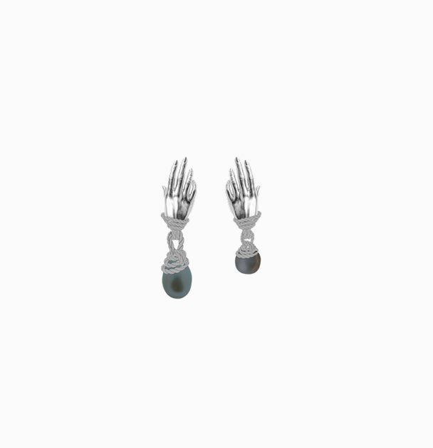 Awe Inspired Earrings Hands Of Fate Pearl Studs