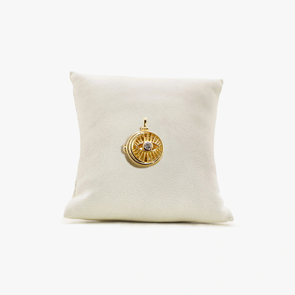 Awe Inspired Pendants 14K Gold Vermeil / White Topaz Archive Watchful Eye & Compass Locket