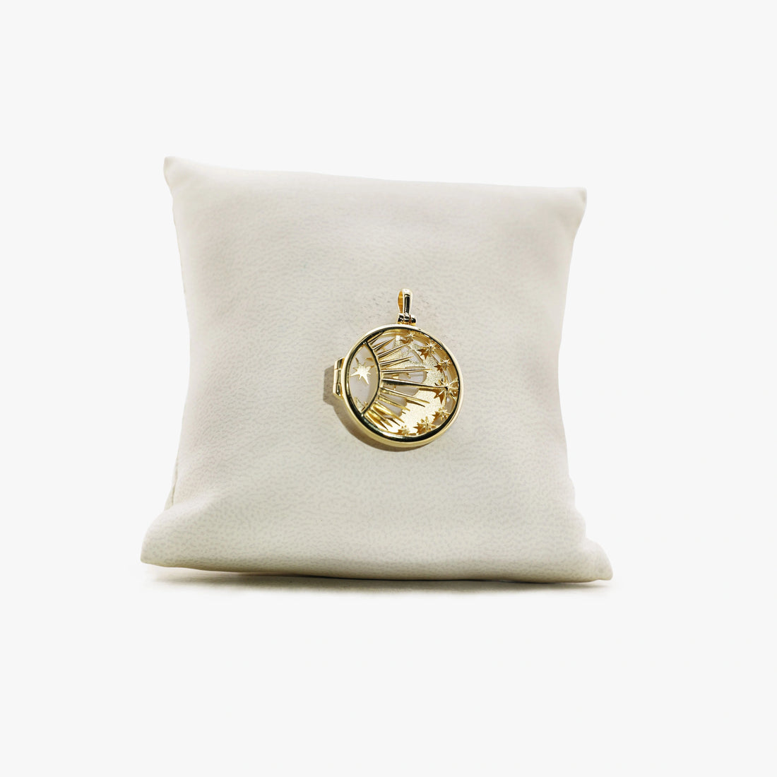 Awe Inspired Pendant Brushed 14K Gold Vermeil Archive Moon, Sun, Stars Locket