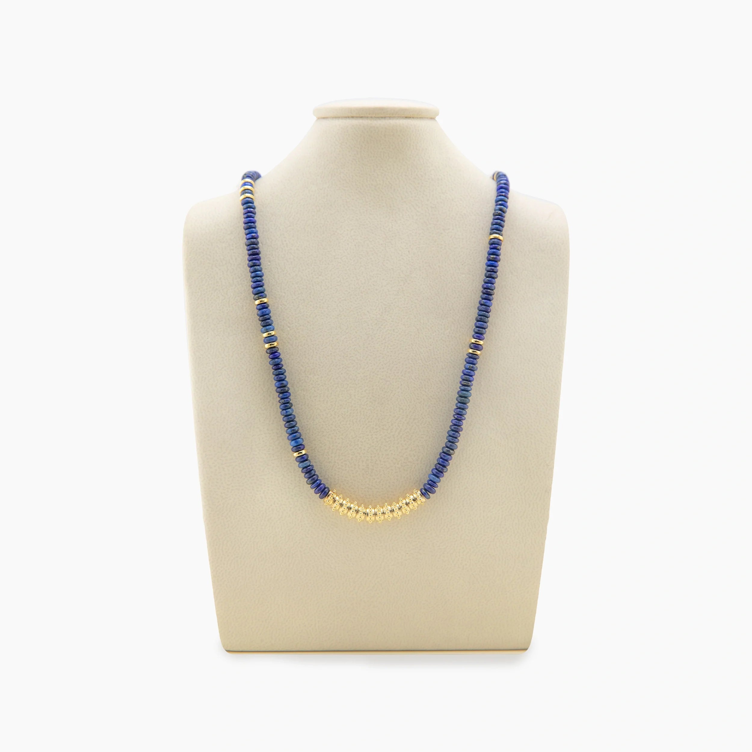 Awe Inspired Necklaces 14K Gold Vermeil / Lapis / 16" Archive Stone & Textured Bead Necklace