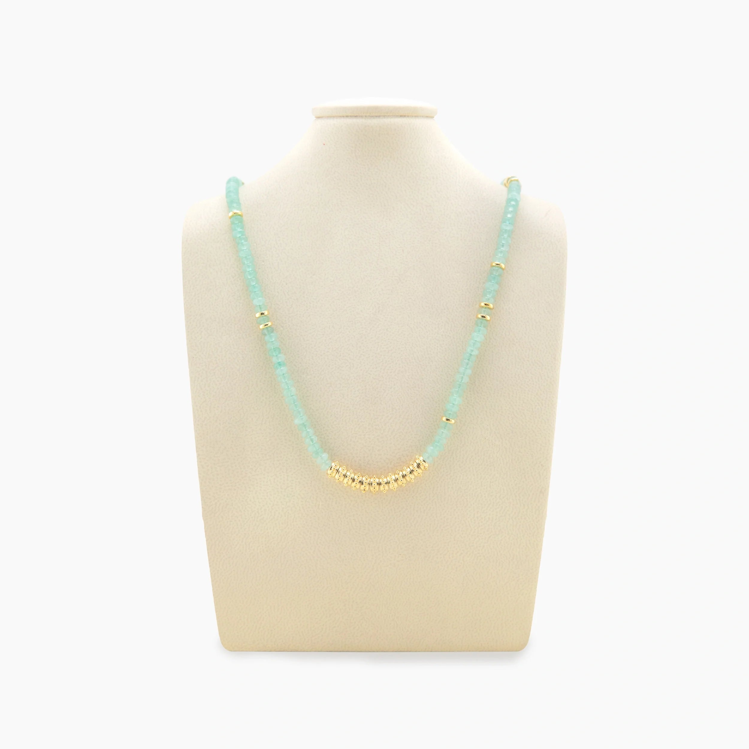 Awe Inspired Necklaces 14K Gold Vermeil / Adventurine / 16" Archive Stone & Textured Bead Necklace