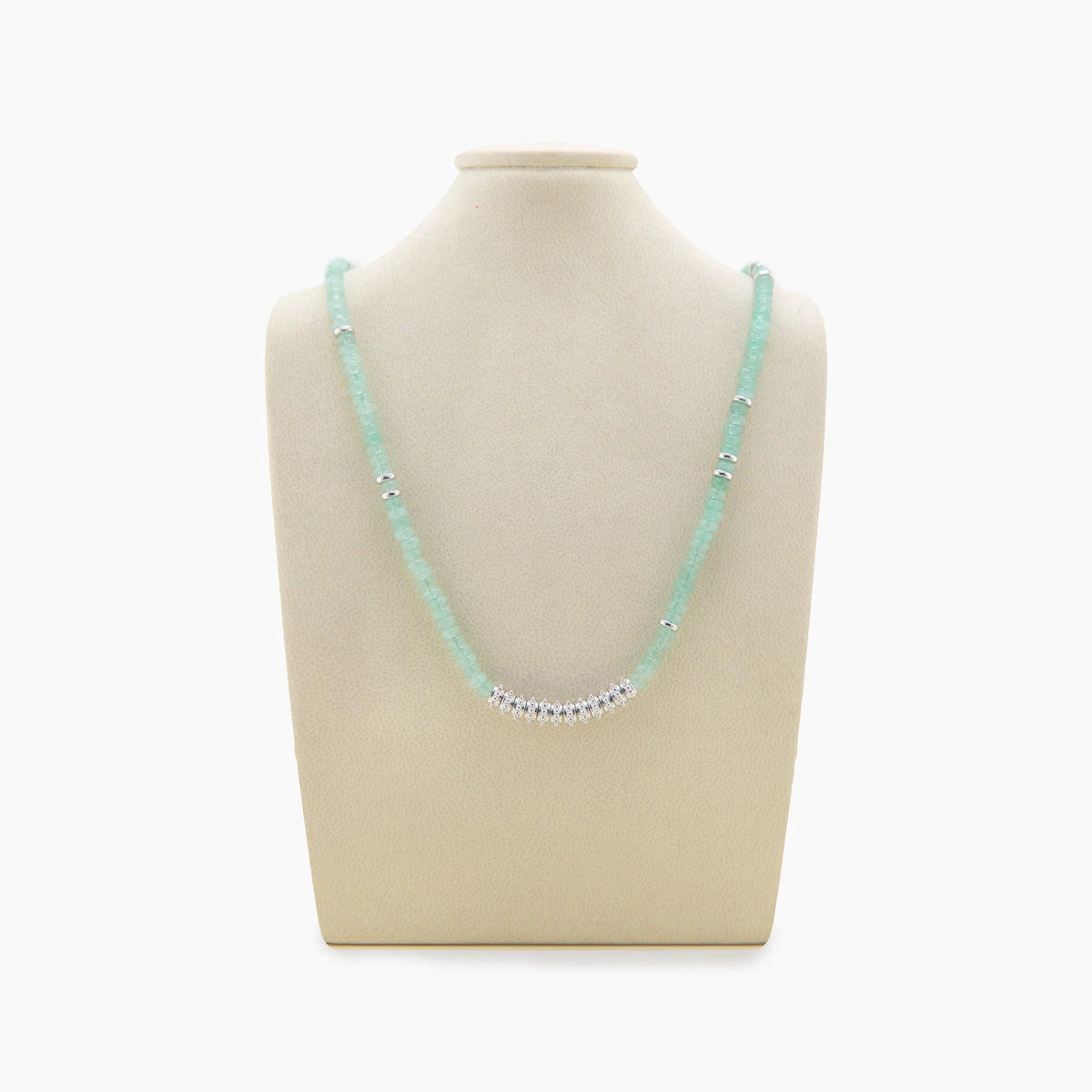 Awe Inspired Necklaces 925 Sterling Silver / Adventurine / 16" Archive Stone & Textured Bead Necklace