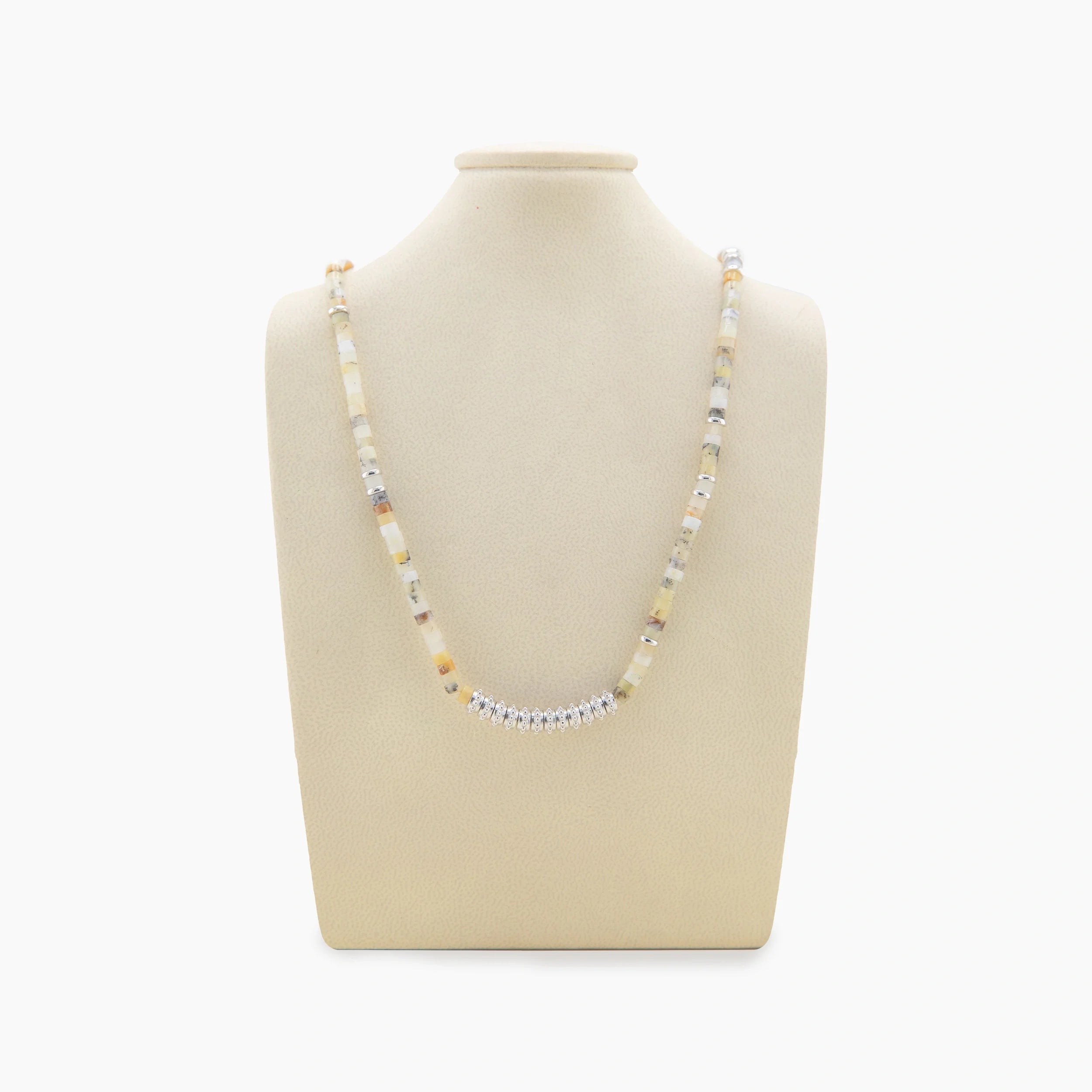 Awe Inspired Necklaces 925 Sterling Silver / Heishi Mixed / 16" Archive Stone & Textured Bead Necklace