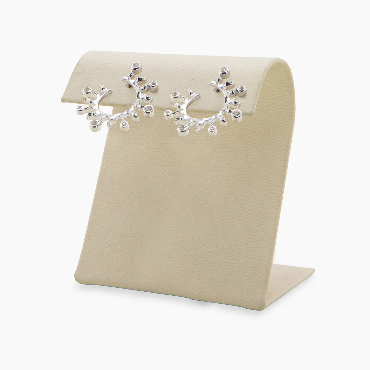 Awe Inspired Earrings 925 Sterling Silver / White Topaz / Pair Archive Fire Bypass Huggie Hoops