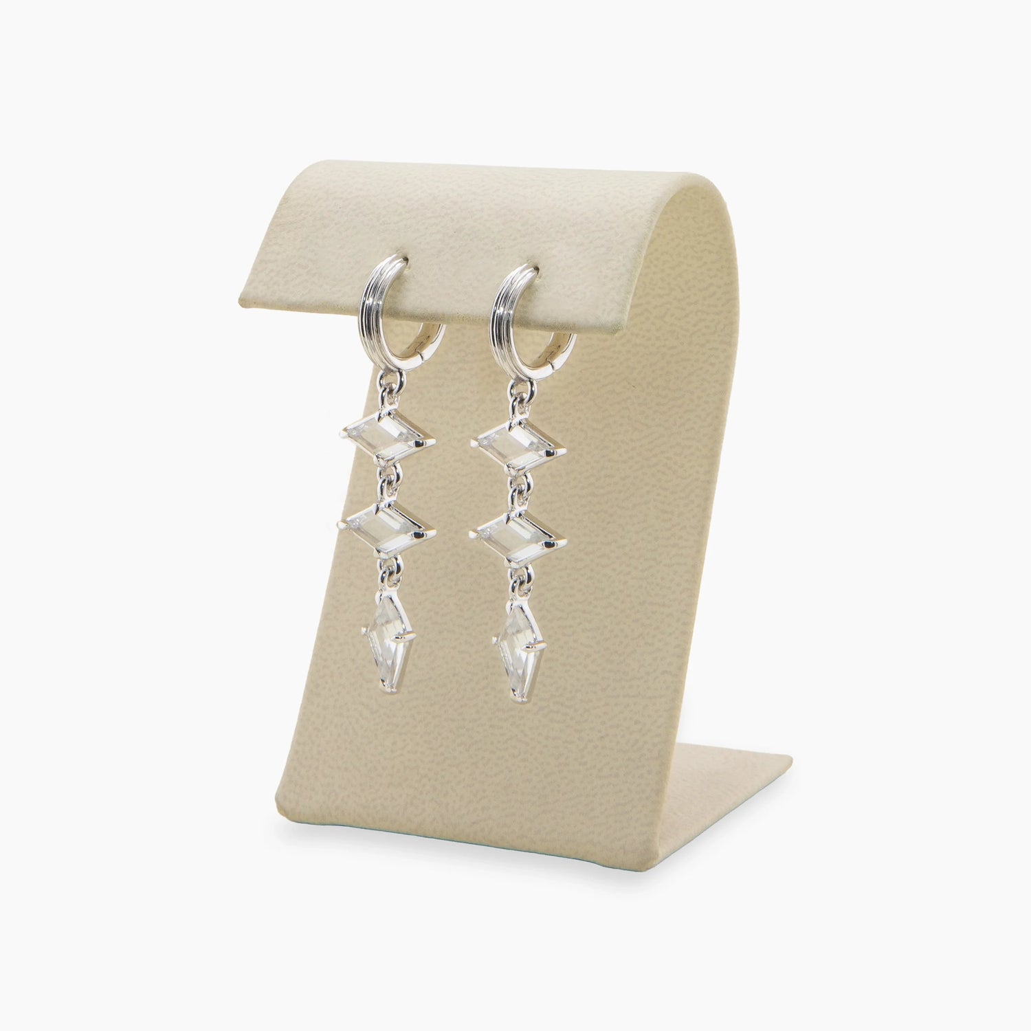 Awe Inspired Earrings 925 Sterling Silver / White Topaz / Pair Archive Triple Prism Huggies