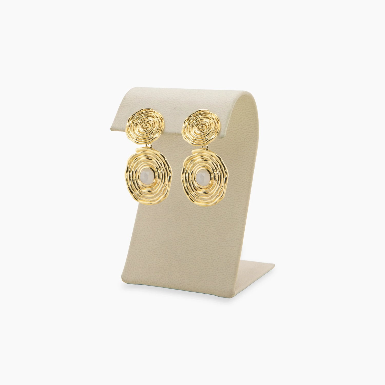 Awe Inspired Earrings 14K Gold Vermeil / Rainbow Moonstone / Pair Archive Double Spiral Drop Earrings