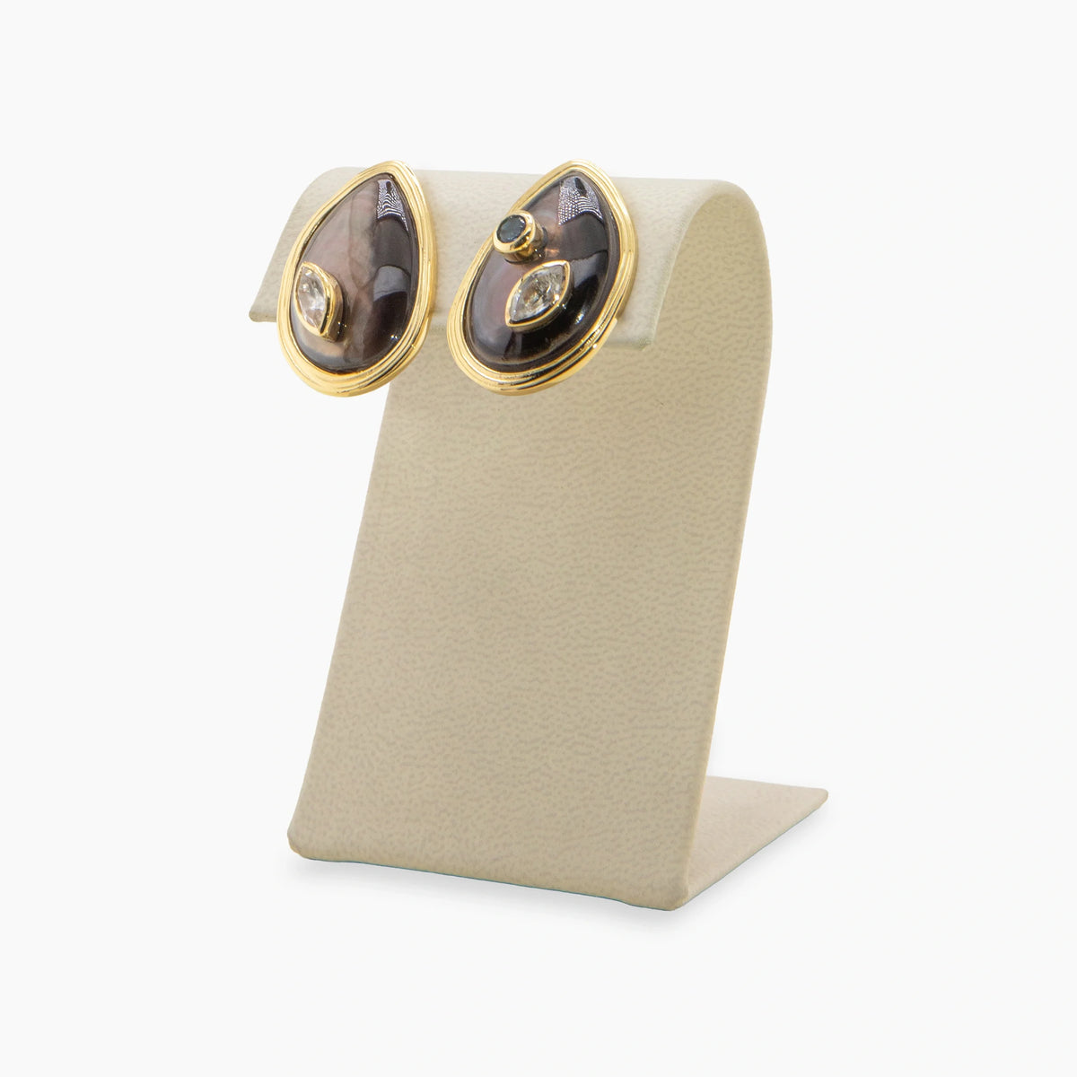 Awe Inspired Earrings 14K Gold Vermeil / Black Mother of Pearl Archive Gemstone Statement Studs