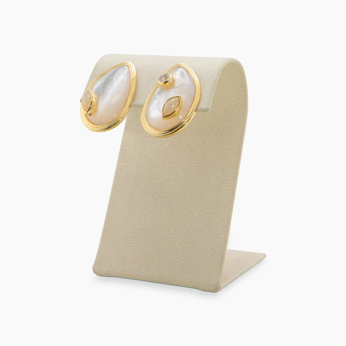 Awe Inspired Earrings 14K Gold Vermeil / White Mother of Pearl Archive Gemstone Statement Studs
