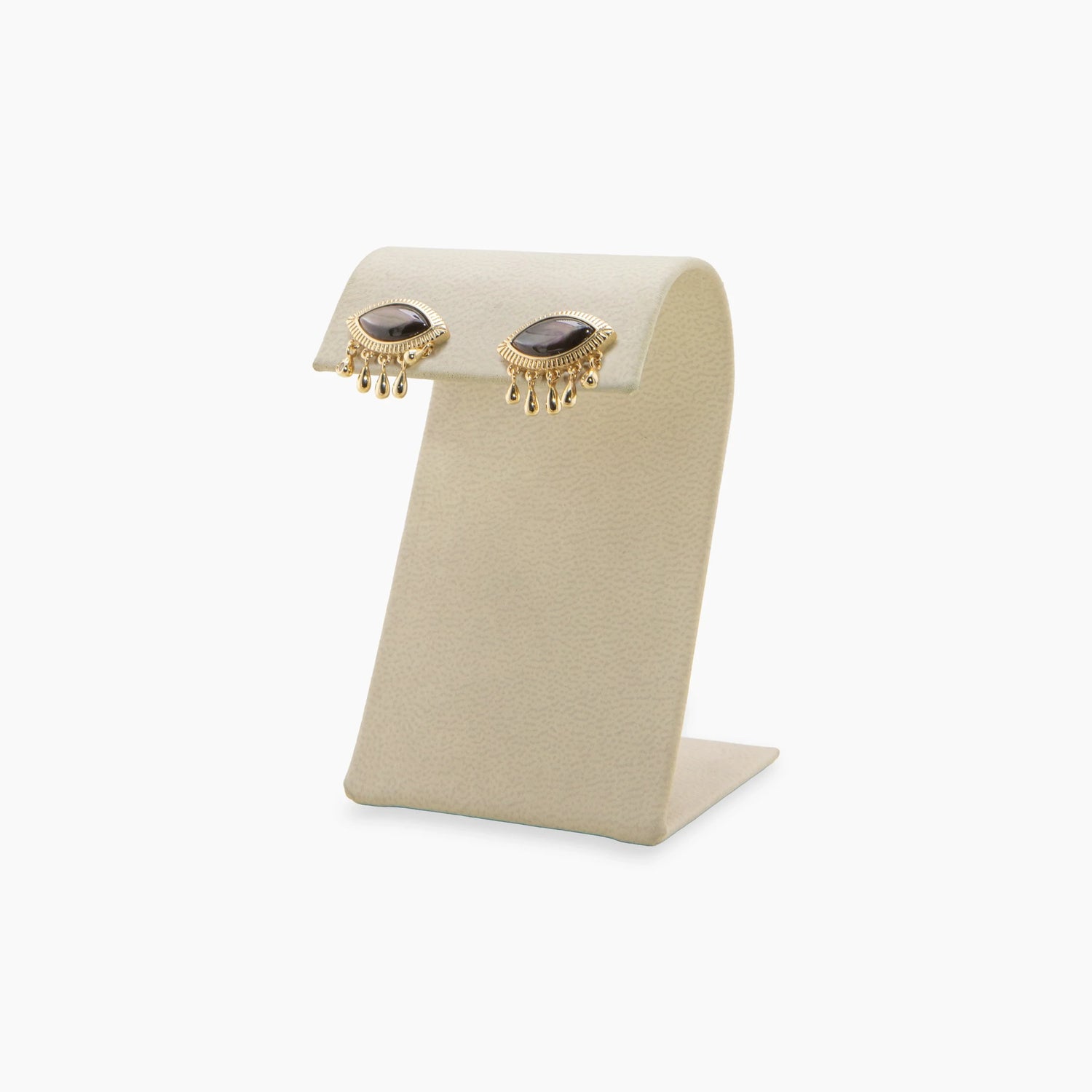 Awe Inspired Earrings 14K Gold Vermeil / Black Mother of Pearl / Pair Archive Third Eye with Teardrop Dangles