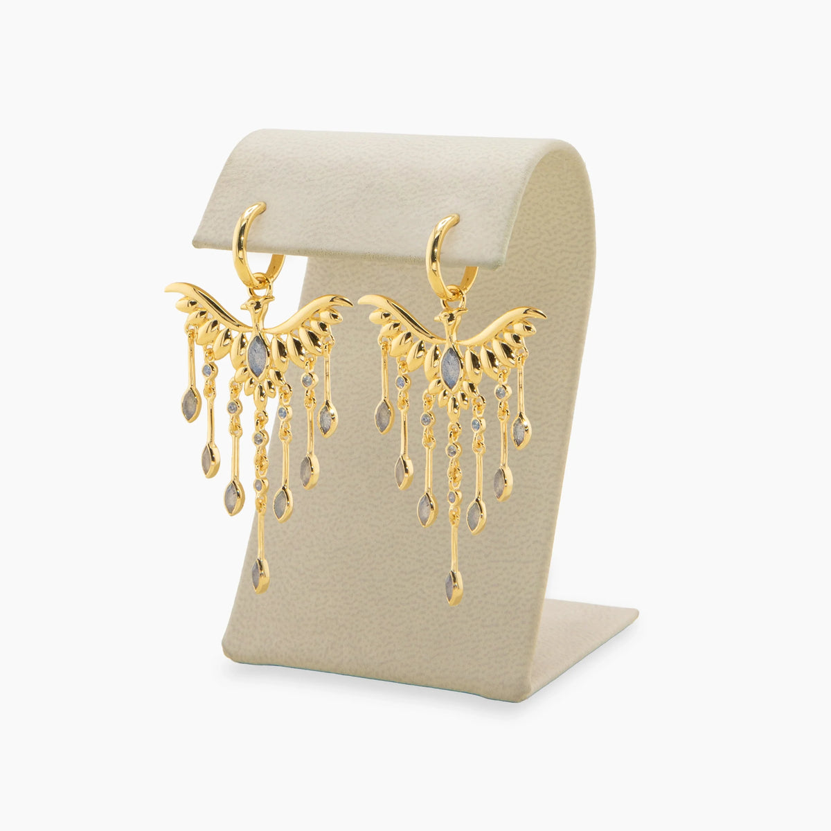 Awe Inspired Earrings 14K Gold Vermeil / Labradorite / Pair Archive Chandelier Phoenix Drop Earrings