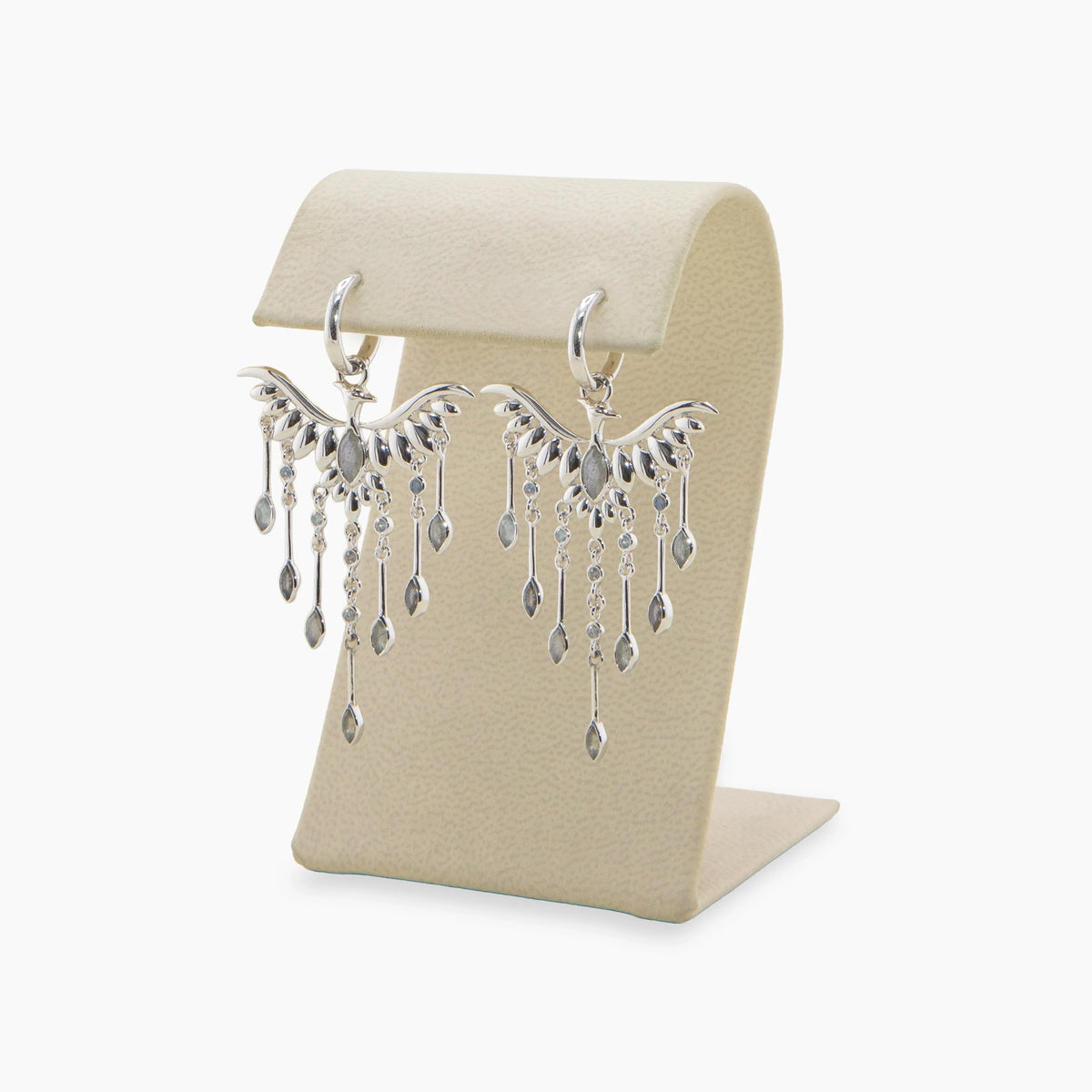 Awe Inspired Earrings 925 Sterling Silver / Labradorite / Pair Archive Chandelier Phoenix Drop Earrings