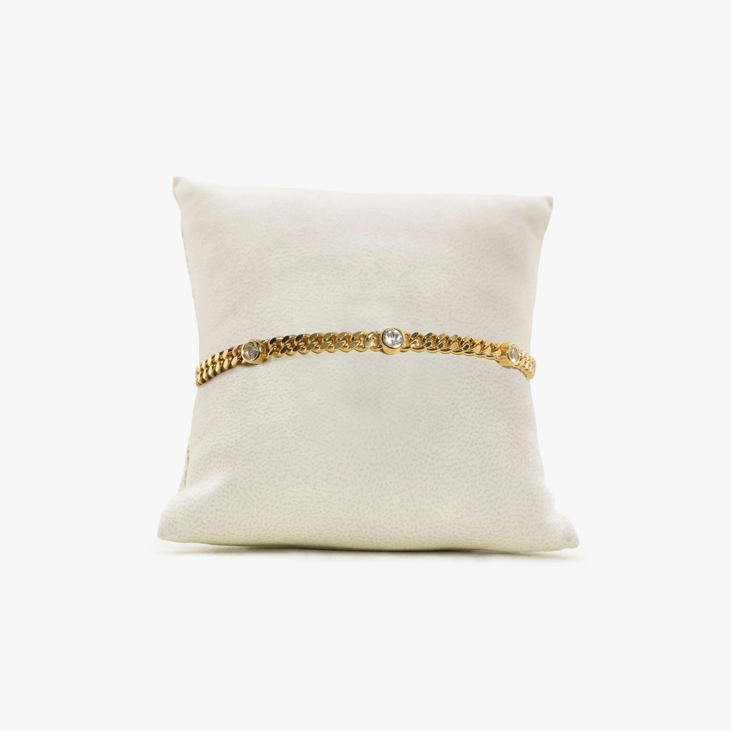 Awe Inspired Bracelets 14K Gold Vermeil / White Topaz / 7" Archive Bezel Station Chain Bracelet