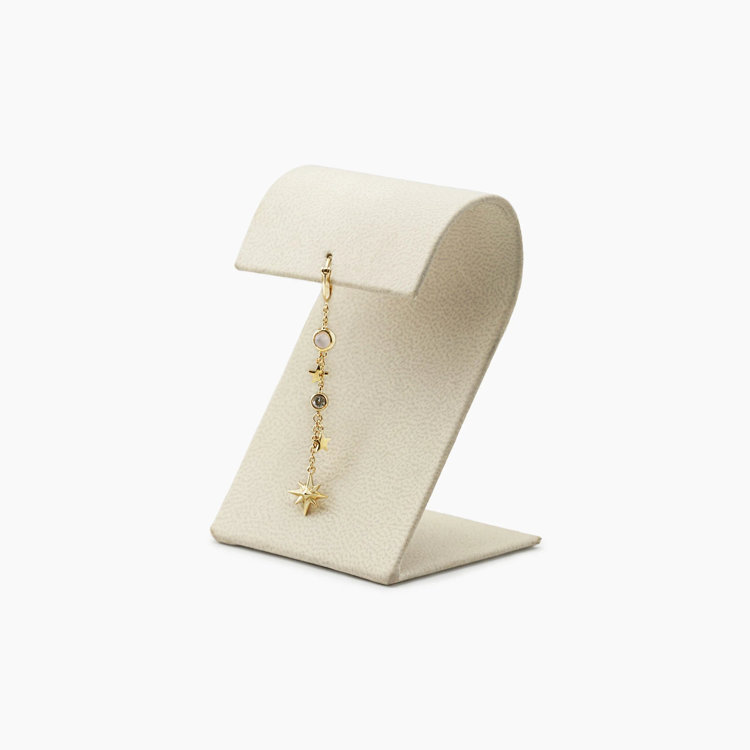 Awe Inspired Earrings 14K Gold Vermeil / Moonstone, White Topaz Archive Dangling Star Huggie