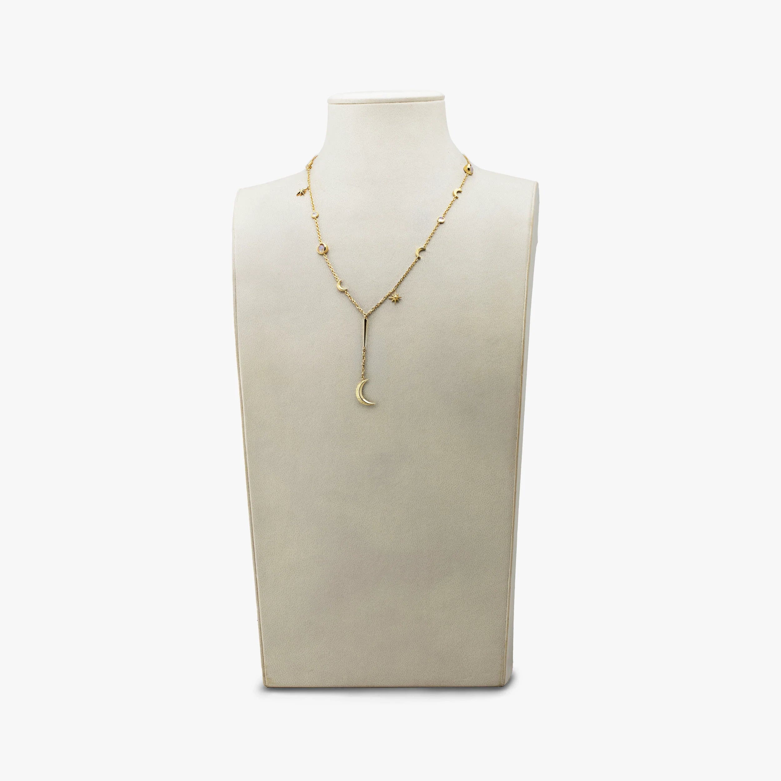 Awe Inspired Necklaces 14K Gold Vermeil / Opal, Moonstone Archive Dangly Moon Lariat
