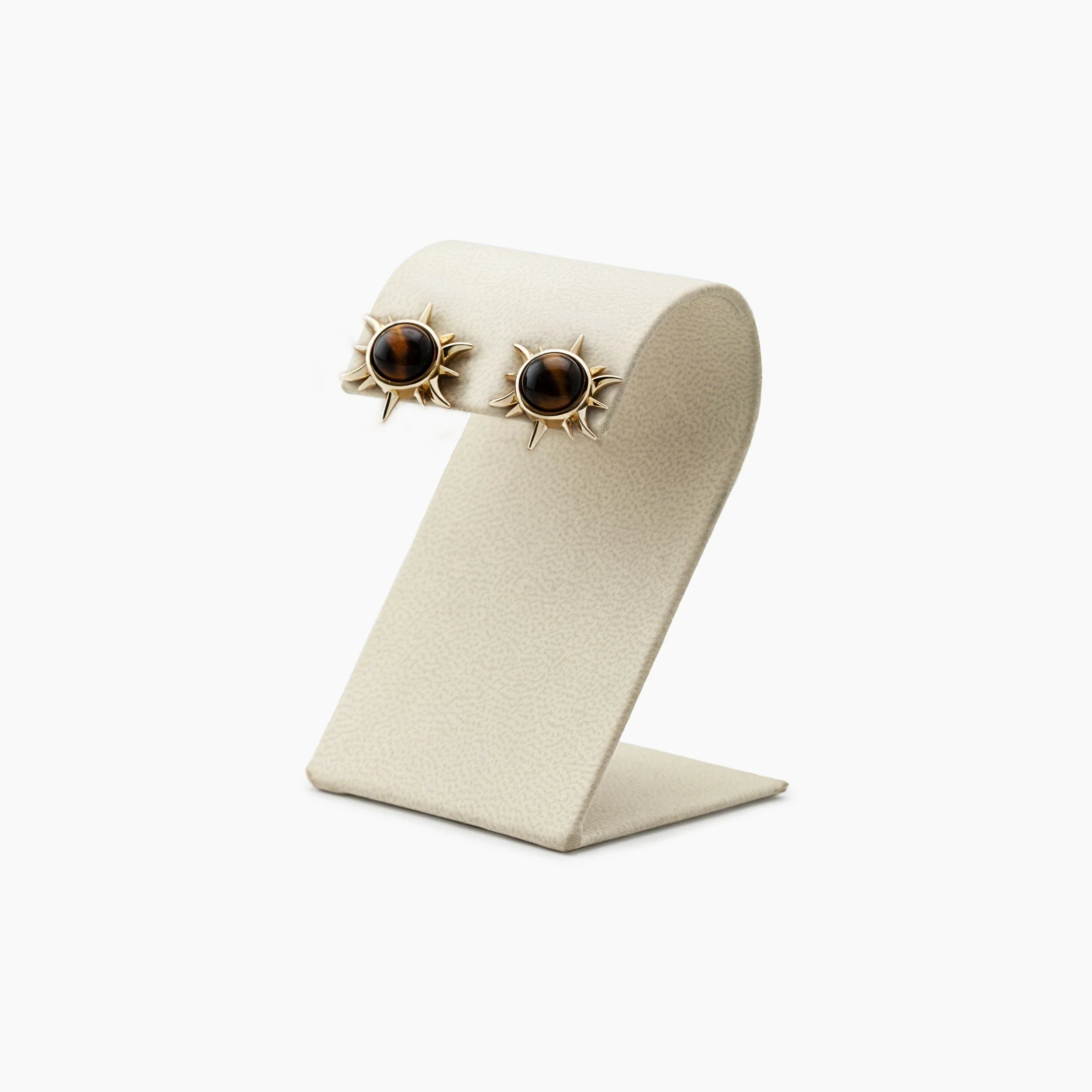 Awe Inspired Earrings 14K Gold Vermeil / Tiger's Eye Archive Large Triple Moon Studs