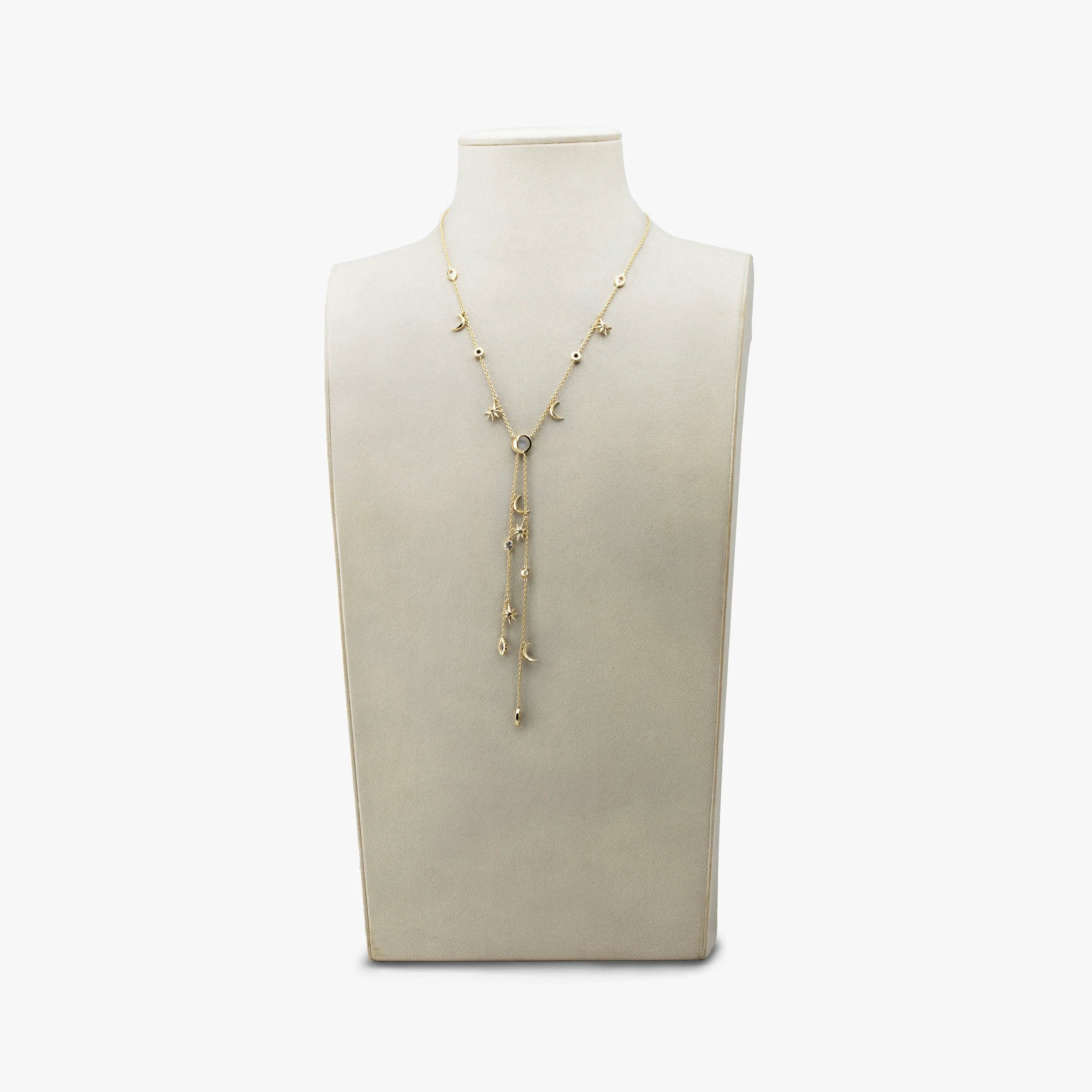 Awe Inspired Necklaces 14K Gold Vermeil / Moonstone, White Sapphire Archive Midnight Reflection Lariat