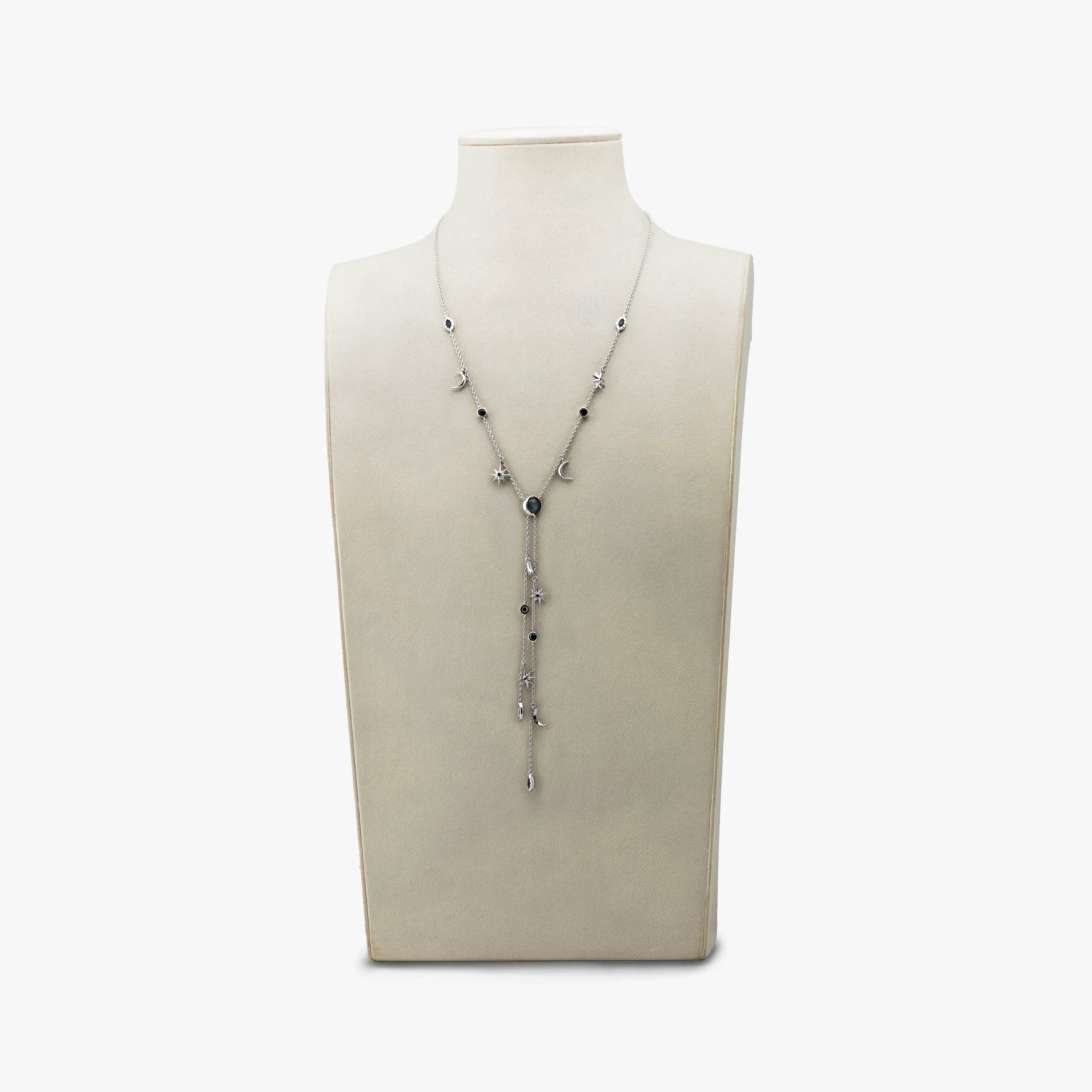 Awe Inspired Necklaces 925 Sterling Silver / Moonstone, White Sapphire Archive Midnight Reflection Lariat