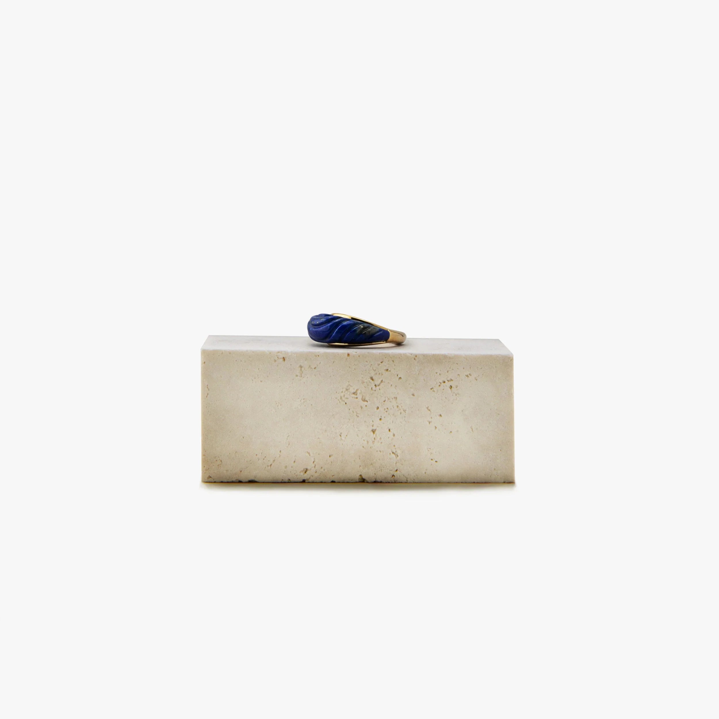 Awe Inspired Rings 14K Gold Vermeil / Lapis / 9 Archive Carved Gemstone Wave Ring-Fam
