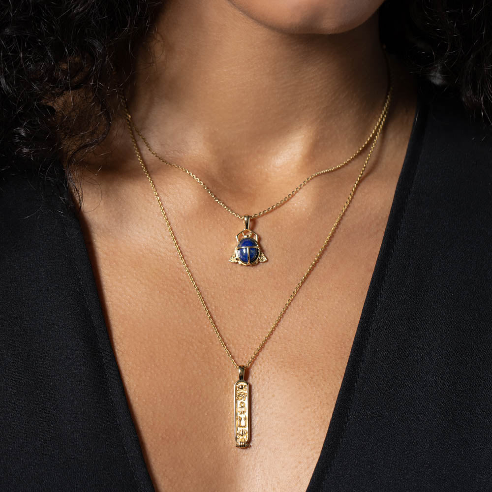 Egyptian Hieroglyphic Pendant Necklace in Solid Gold | Takar Jewelry