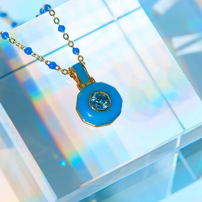 Blue Aura pendant with blue topaz gemstone in gold vermeil