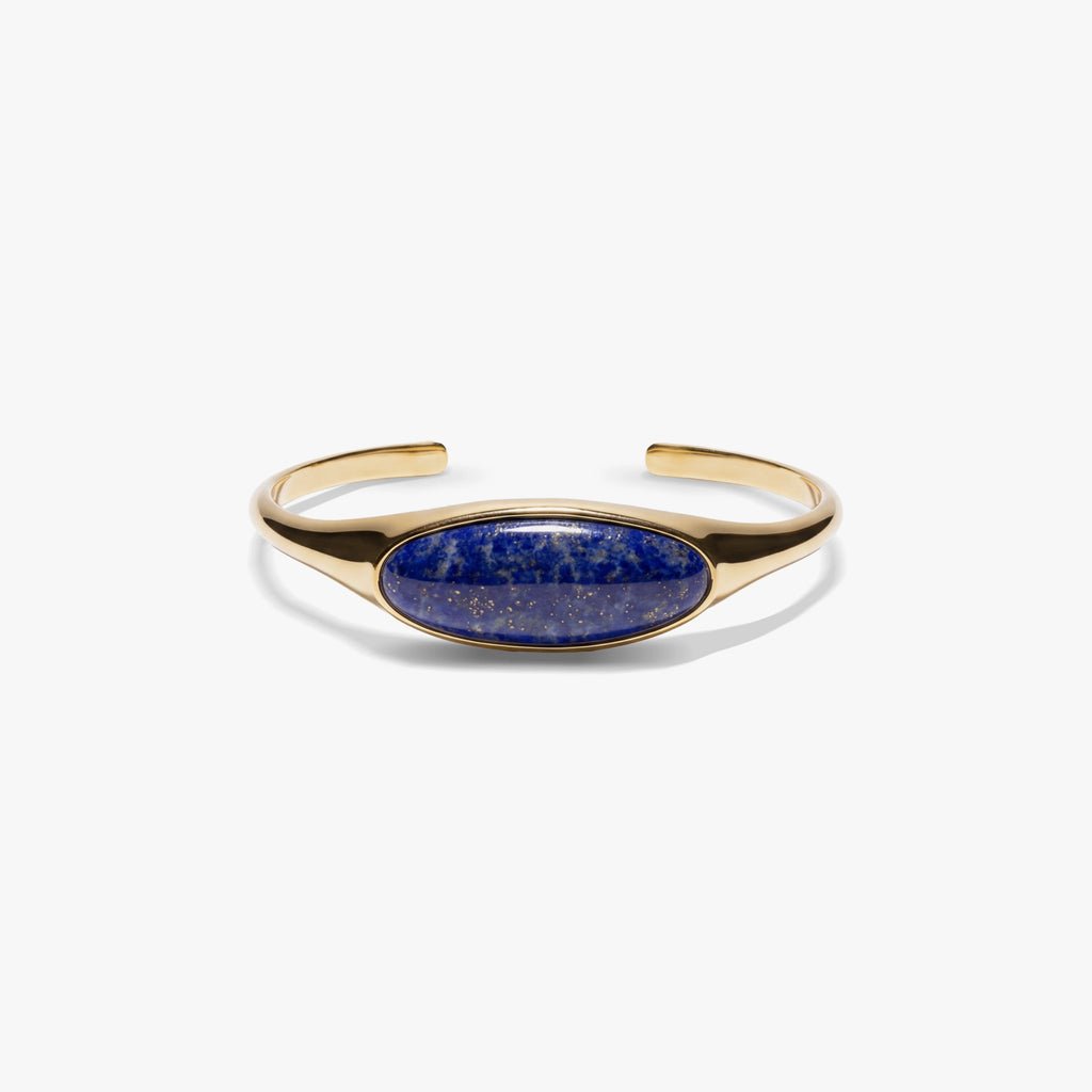 Awe Inspired Bracelets 14K Gold Vermeil / Large / Blue Lapis Gemstone Cabochon Stacking Cuff