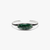 Awe Inspired Bracelets 925 Sterling Silver / Large / Moss Green Agate Gemstone Cabochon Stacking Cuff