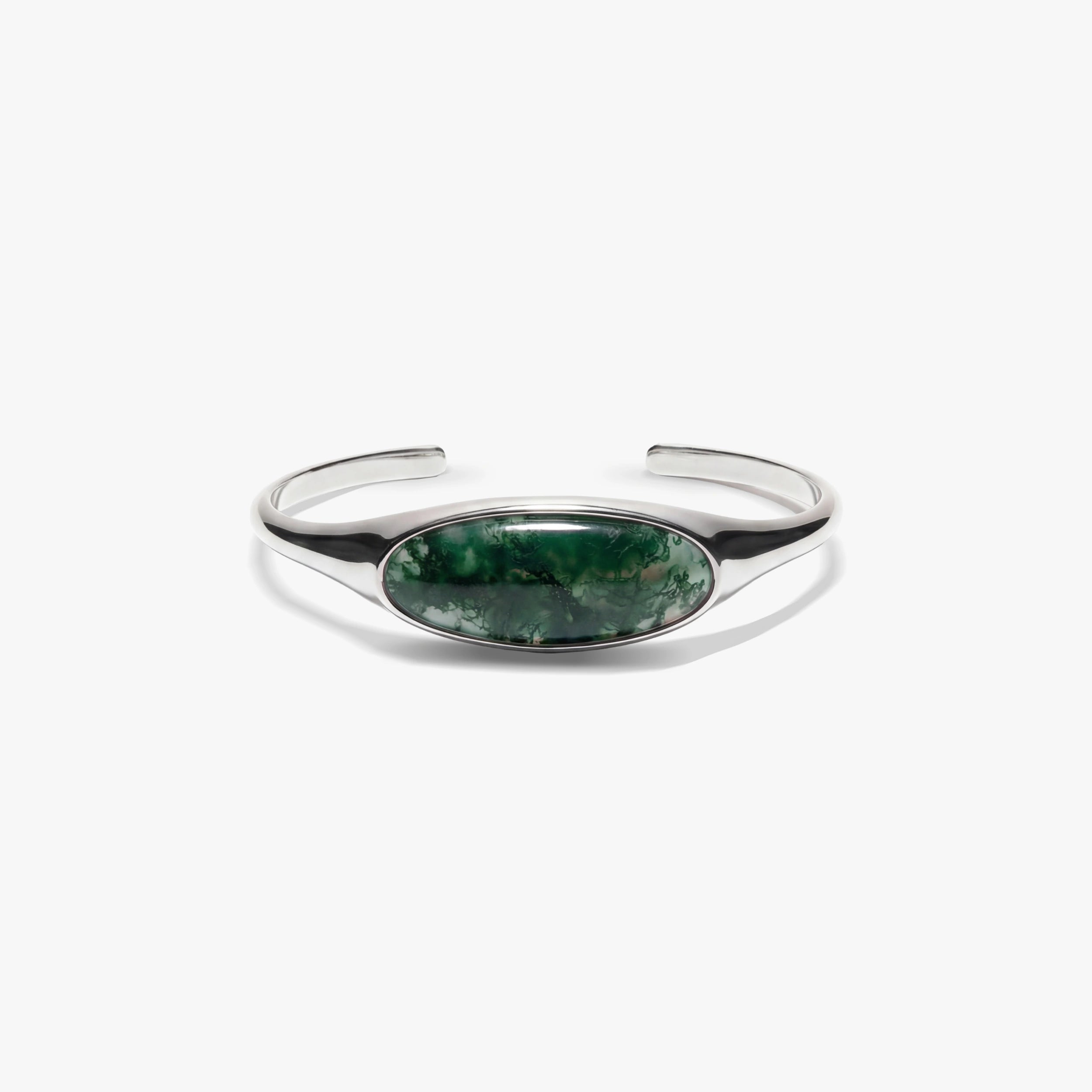 Awe Inspired Bracelets 925 Sterling Silver / Large / Moss Green Agate Gemstone Cabochon Stacking Cuff