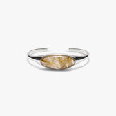 Awe Inspired Bracelets 925 Sterling Silver / Large / Rutilated Quartz - Gold Gemstone Cabochon Stacking Cuff