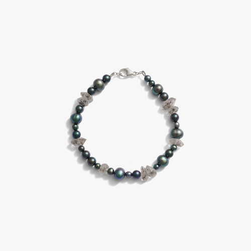 Awe Inspired Bracelets Freshwater Pearl Peacock / 7.25'' Pearl & Raw Crystal Bracelet