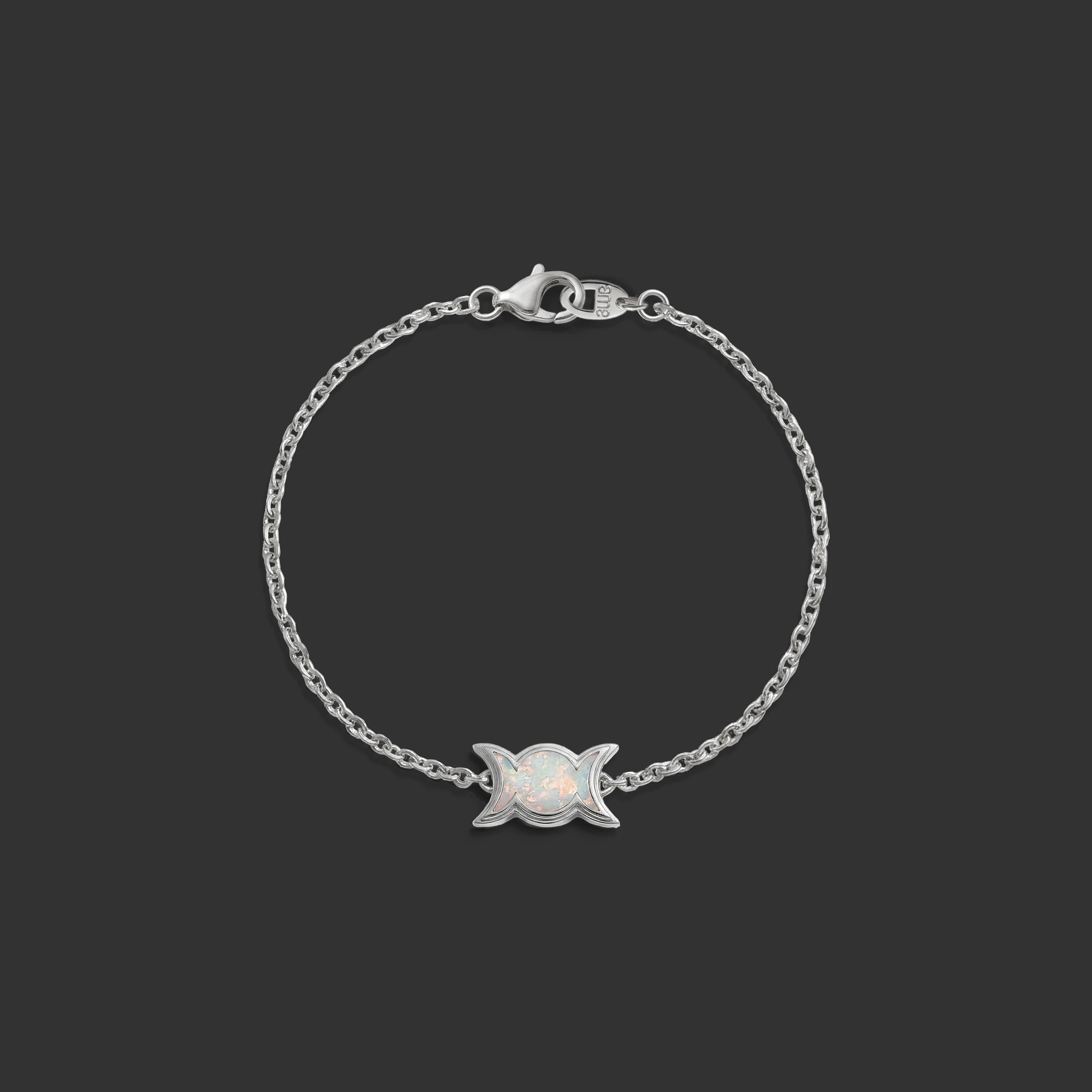 Awe Inspired Bracelets 14K White Gold / 6.75'' Opal Triple Moon Motif Bracelet
