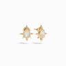 Image of the Compass Pear Studs by Awe Inspired featuring teardrop-shaped opals surrounded by small pointed accents and white topaz.