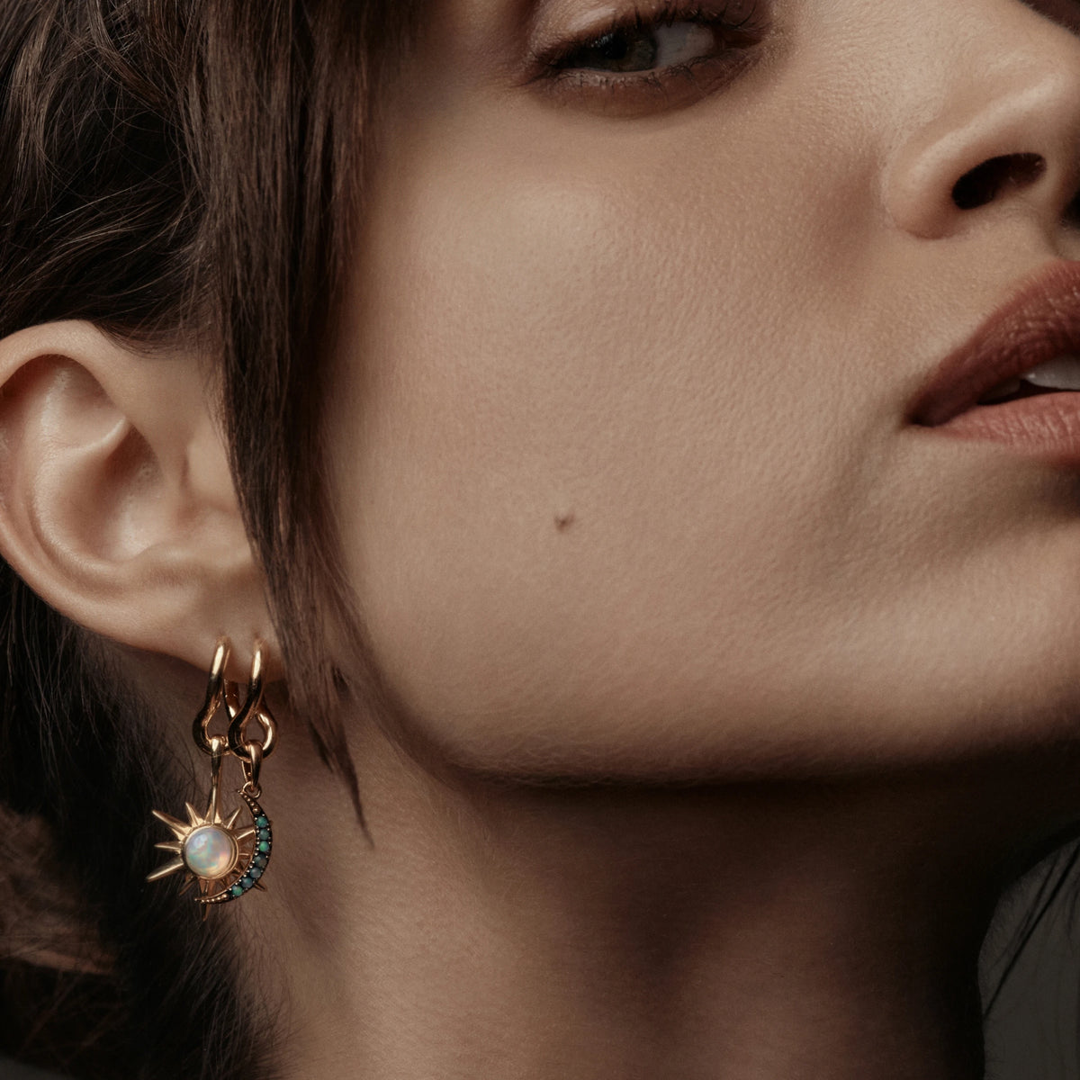 Awe Inspired Earrings Asymmetrical Charm Huggies