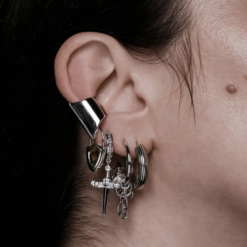 Awe Inspired Earrings Gemstone Shield Huggie