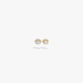 Awe Inspired Earrings 14K Gold Vermeil / Rainbow Moonstone / Pair Evil Eye Cabochon Studs