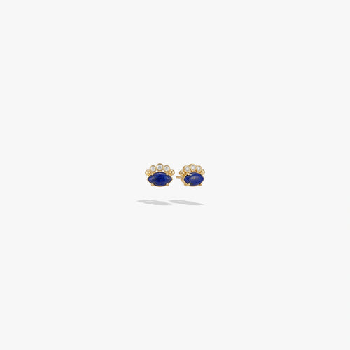 Awe Inspired Earrings 14K Gold Vermeil / Blue Lapis / Pair Evil Eye Cabochon Studs