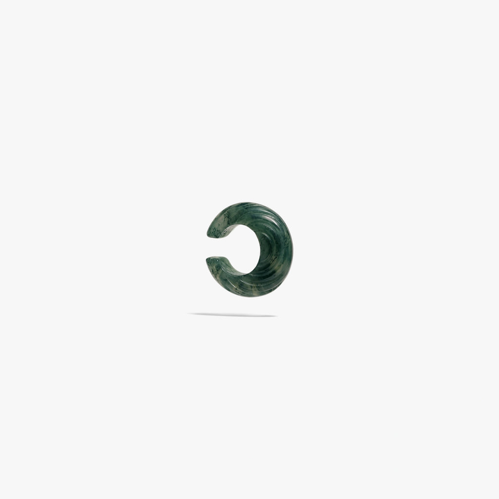 Awe Inspired Earrings Moss Green Agate Carved Gemstone Ear Cuff