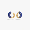 Awe Inspired Earrings 14K Gold Vermeil / Blue Lapis / Pair Star Carved Hoop Earrings