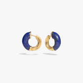 Awe Inspired Earrings 14K Gold Vermeil / Blue Lapis / Pair Star Carved Hoop Earrings