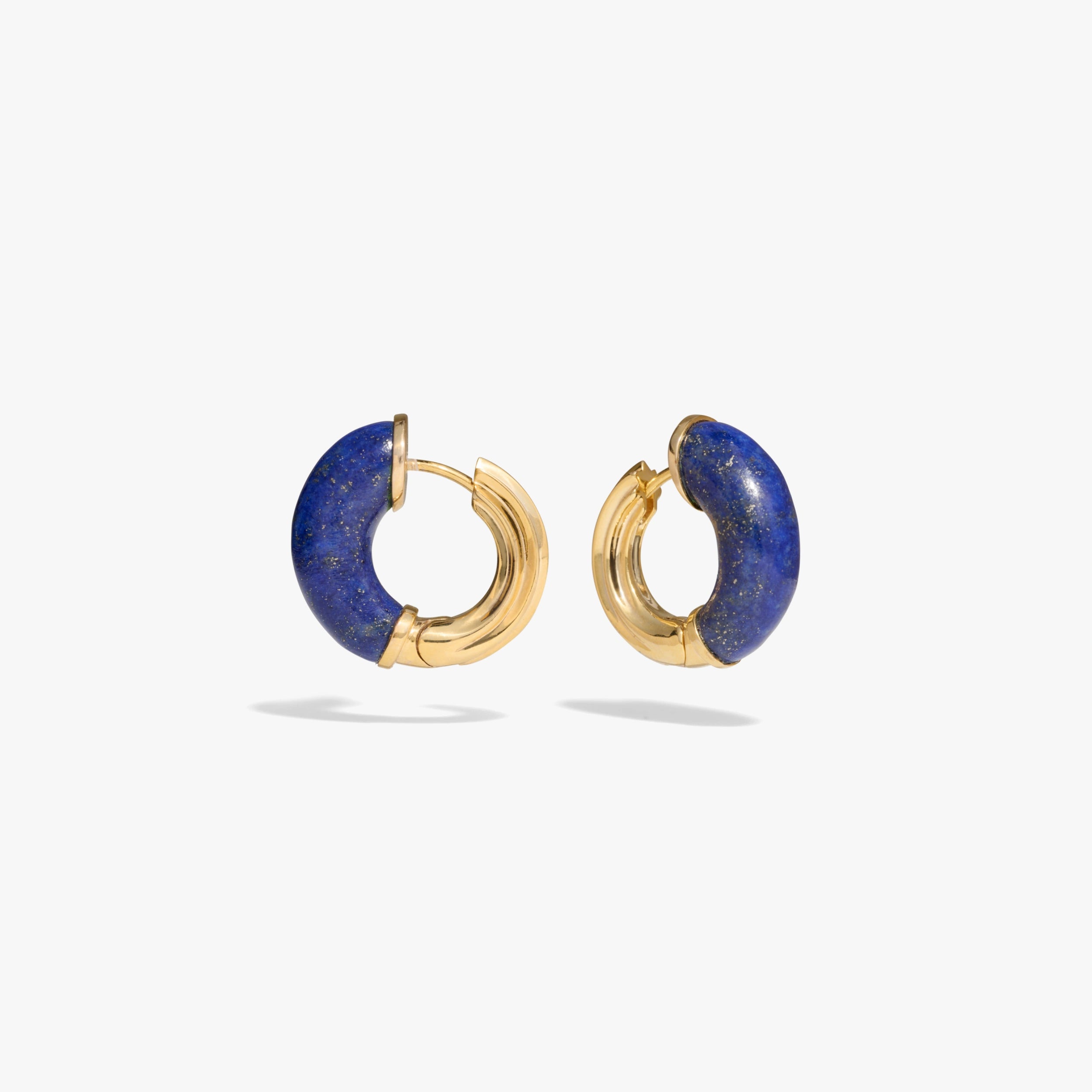 Awe Inspired Earrings 14K Gold Vermeil / Blue Lapis / Pair Star Carved Hoop Earrings