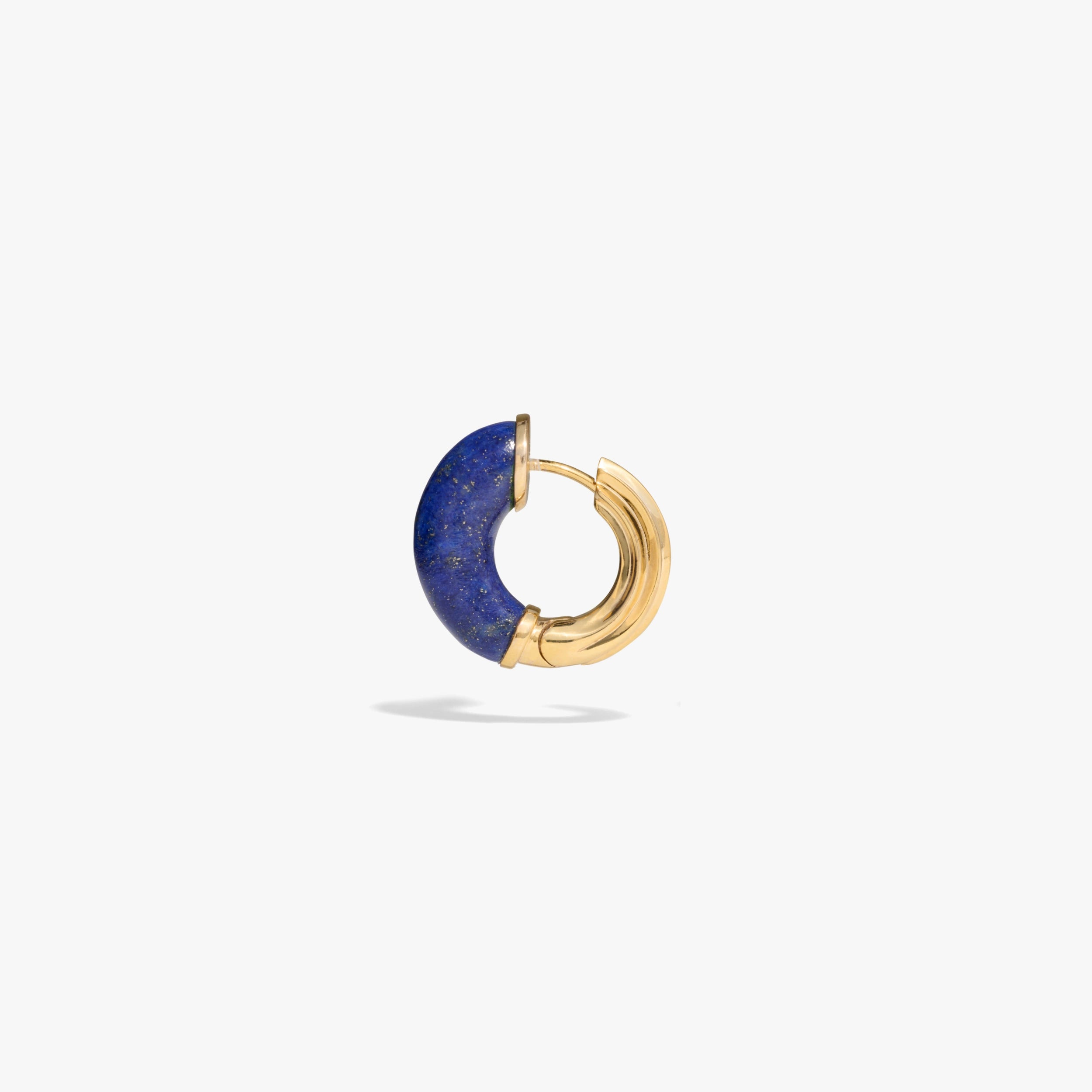 Awe Inspired Earrings 14K Gold Vermeil / Blue Lapis / Single Star Carved Hoop Earrings