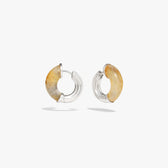 Awe Inspired Earrings 925 Sterling Silver / Rutilated Quartz - Gold / Pair Star Carved Hoop Earrings