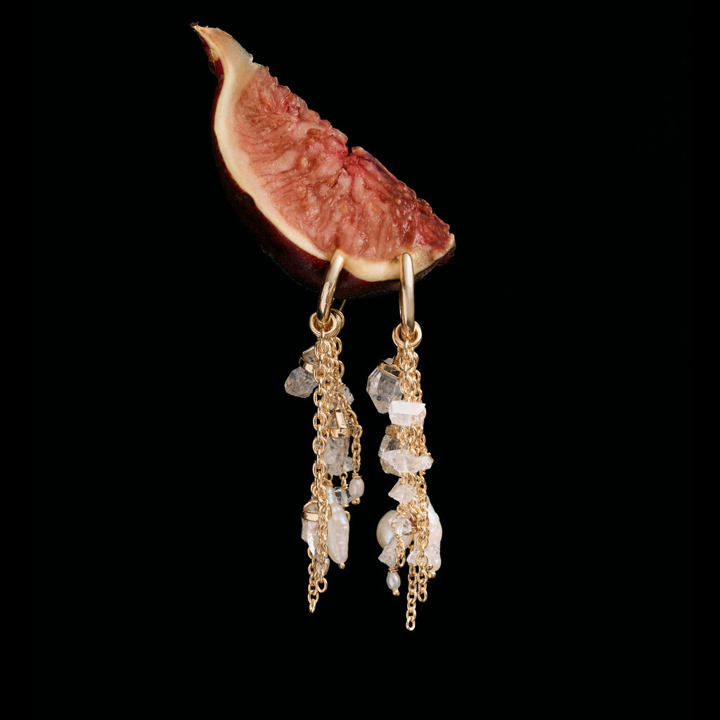 Awe Inspired Earrings Pearl & Crystal Quartz Dynamic Huggie