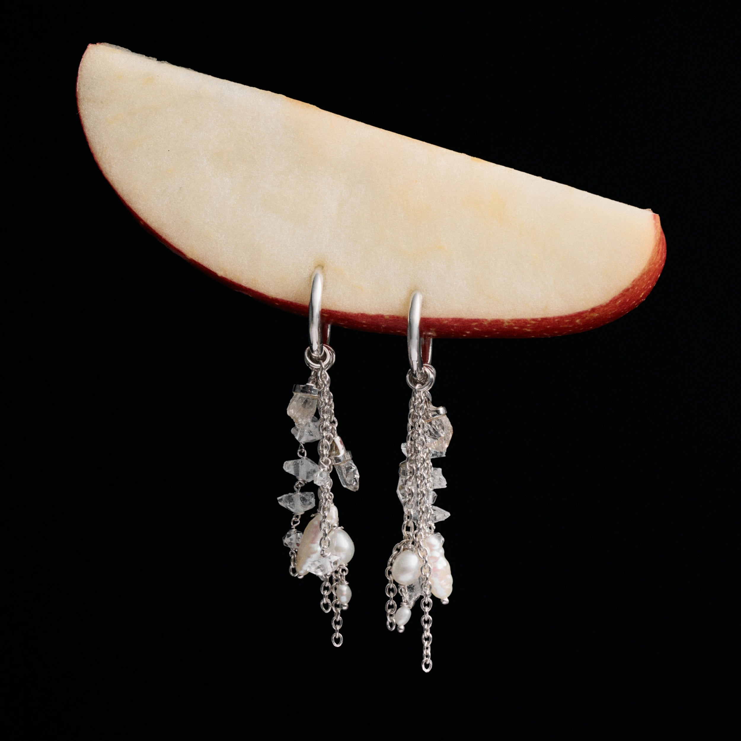 Awe Inspired Earrings Pearl & Crystal Quartz Dynamic Huggie