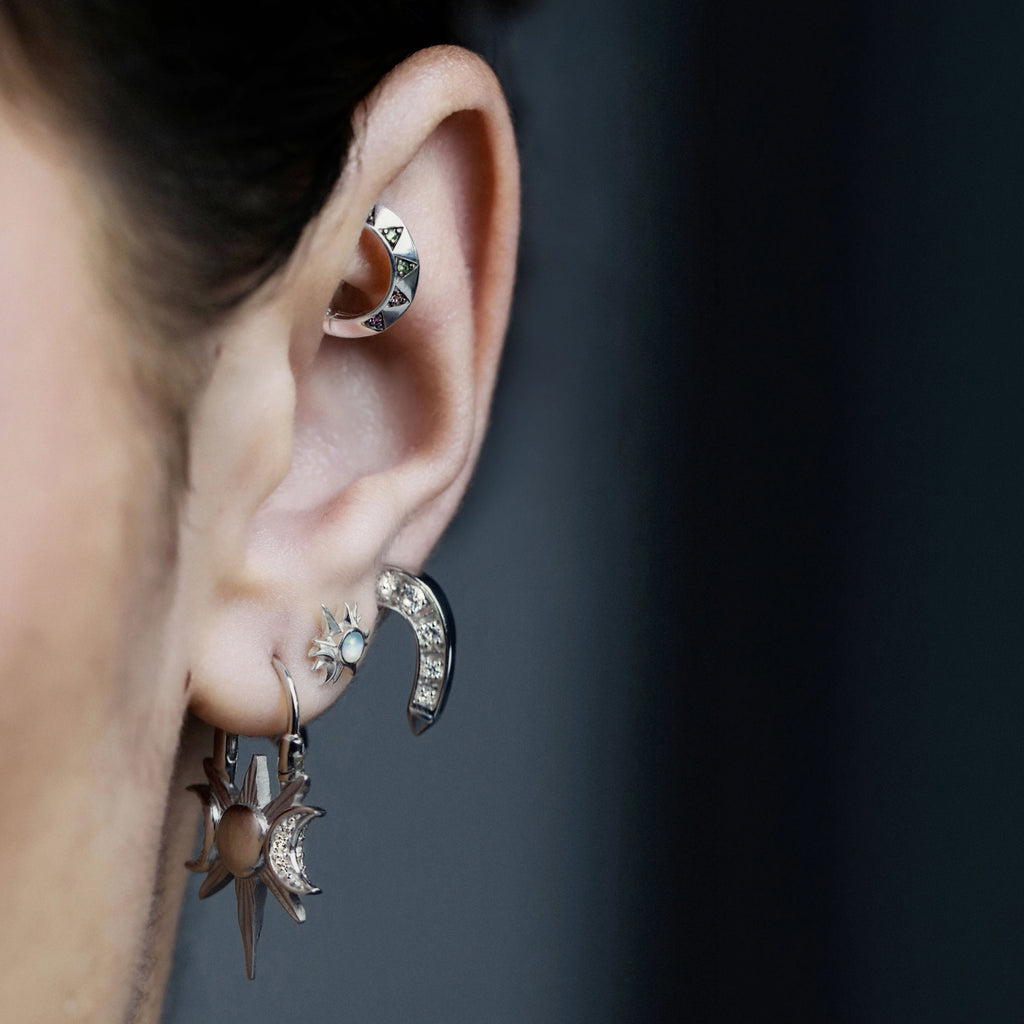 Awe Inspired Earrings Opal Triple Moon Studs