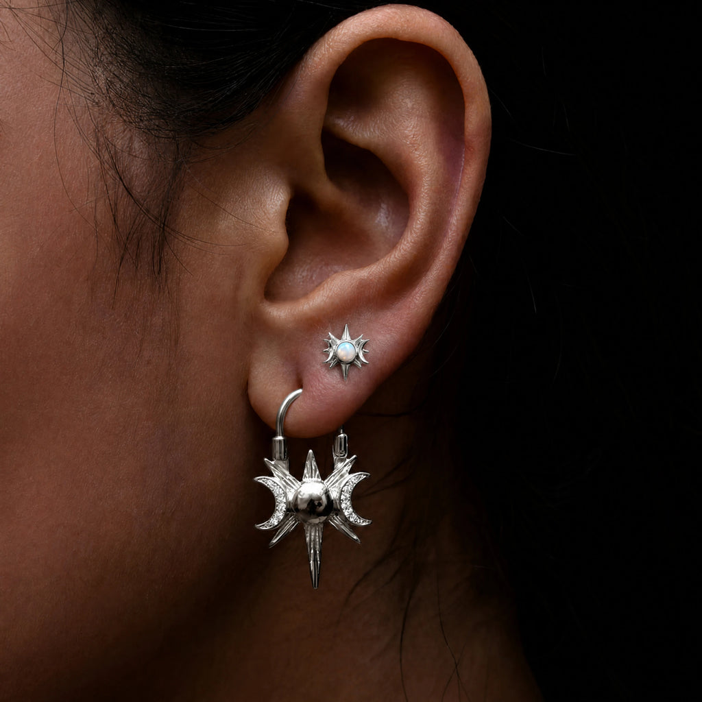 Awe Inspired Earrings Opal Triple Moon Studs